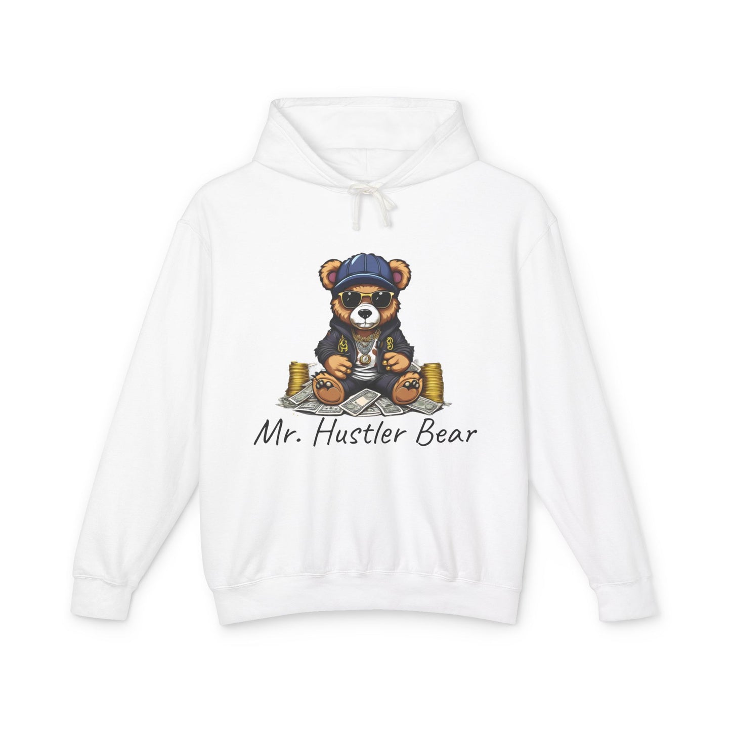 White Mr Hustler Bear Lightweight Hooded Sweatshirt